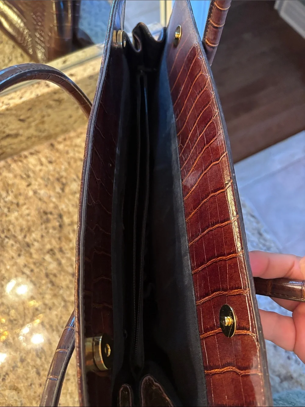 Classic Croc-Embossed Tote Bag in Dark Brown